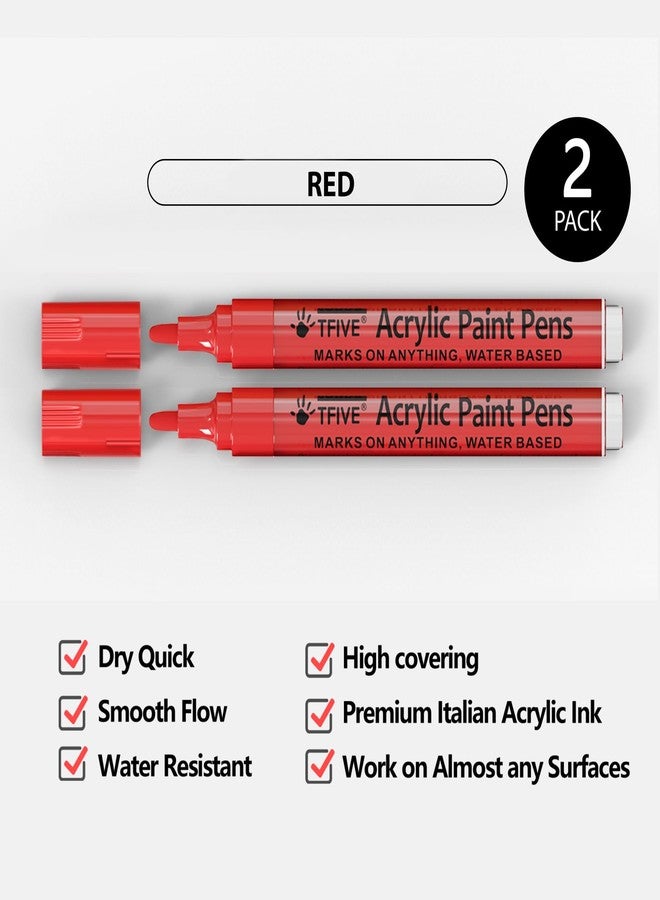TFIVE Red Paint Marker Pens - 2 Pack Acrylic Permanent Marker, 2-3mm Medium Tip, Paint Pen for Art Projects, Drawing, Rock Painting, Ceramic, Glass, Wood, Plastic, Metal, Canvas DIY Crafts - Image 2